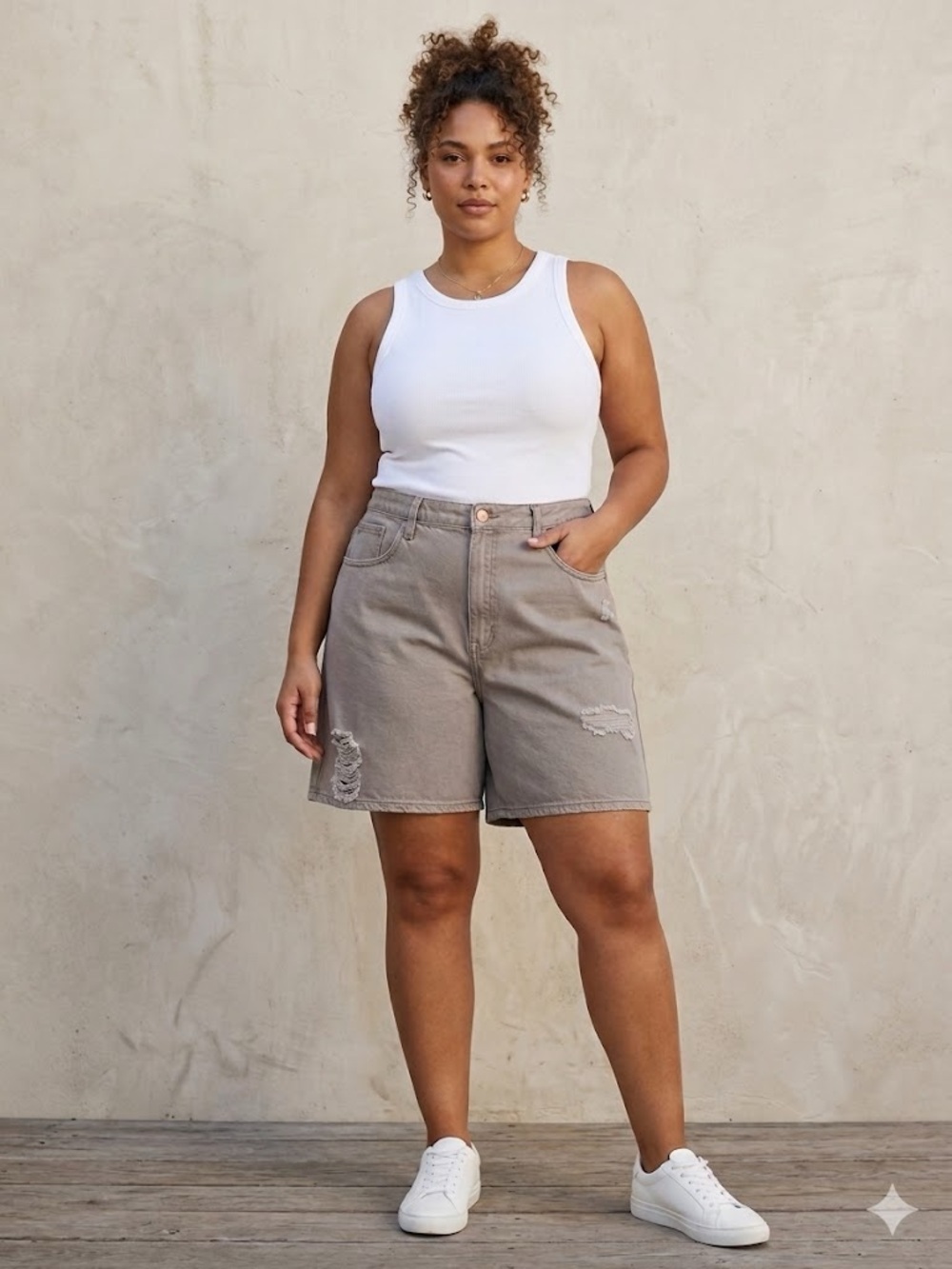 High-Rise Relaxed Bermuda Shorts — Taupe